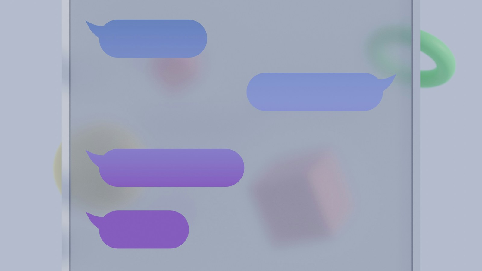 Chat message bubbles floating on a frosted glass screen, representing an AI chatbot answering questions